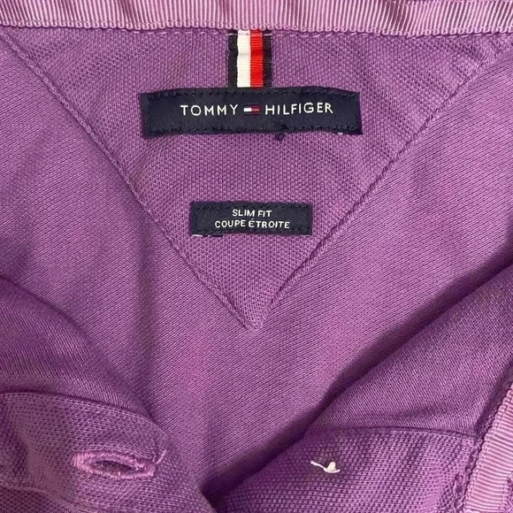 Tommy Hilfiger Women M Slim Fit Stretch Pride Flag Polo Short Sleeve Purple Y2K - Picture 8 of 10